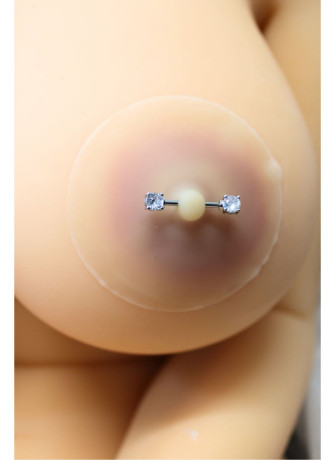 Paire de cache-tétons piercing barre faux diamant peau claire - XP001C